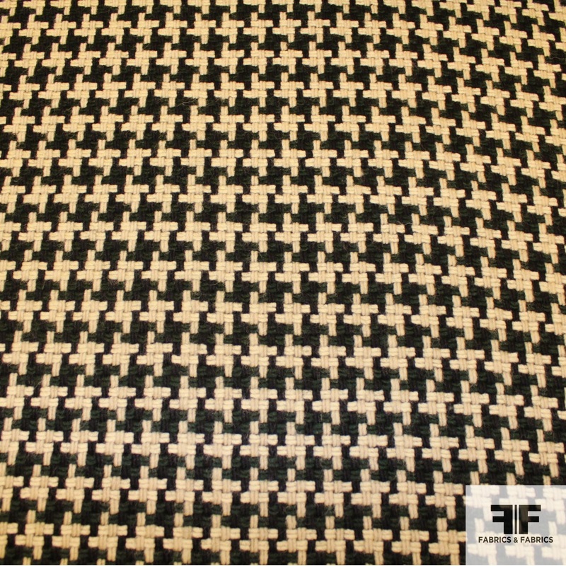 Wool Houndstooth – Green/Black/Beige Fabric by the Yard