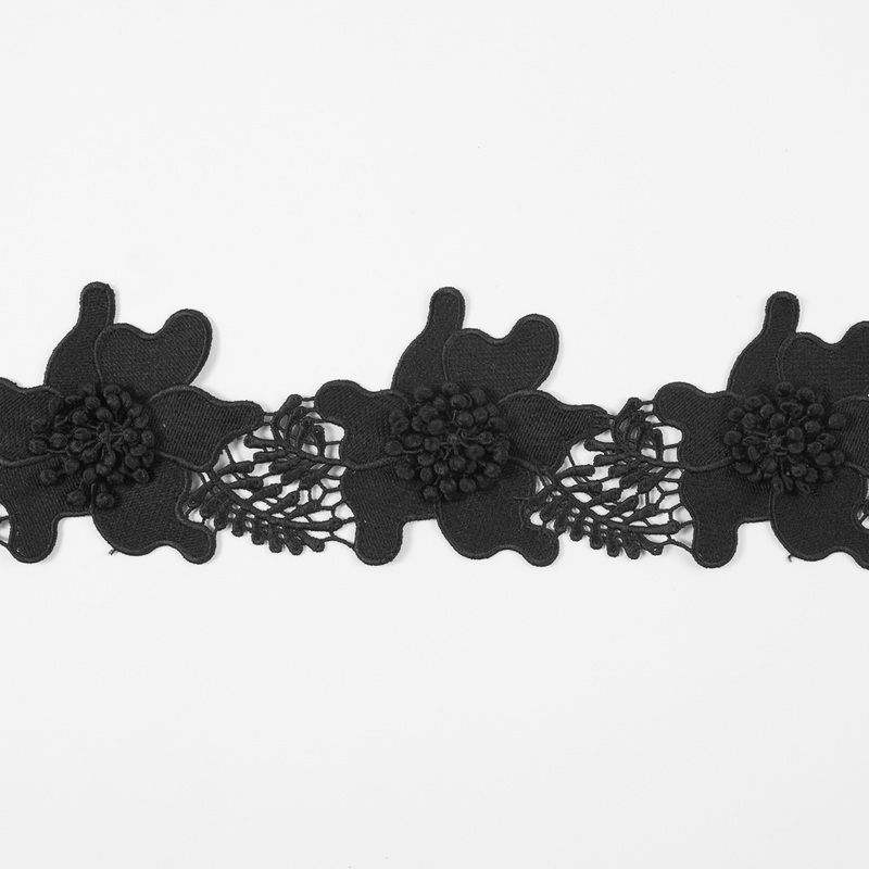 Black 3D Floral Lace Trim – 3.5″