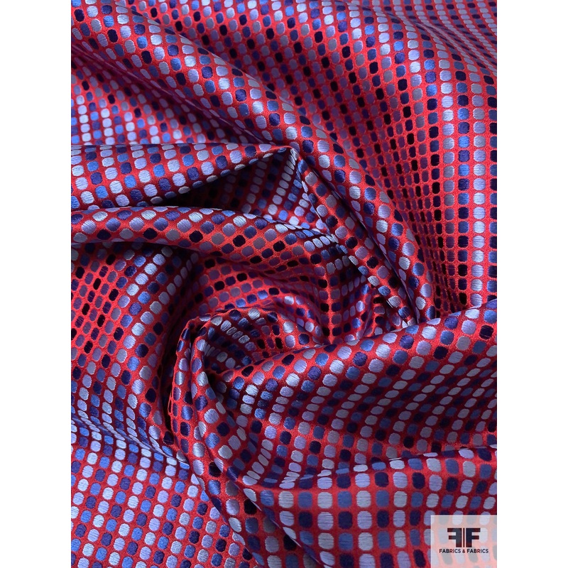 Dot Grid Silk Necktie Jacquard Brocade – Reds / Blues Fabric by the Yard