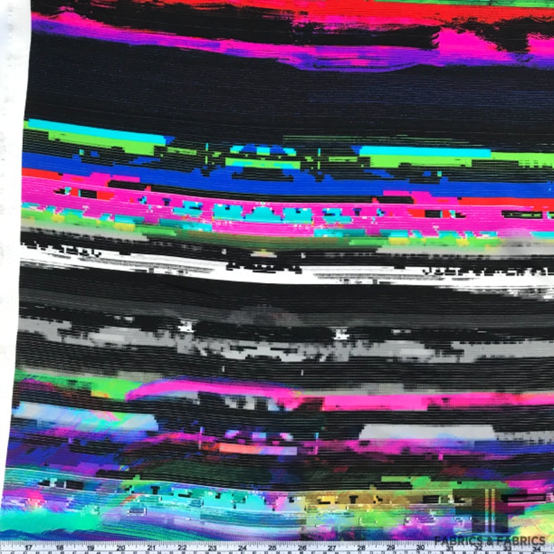 Glitch Abstract Printed Silk Crepe de Chine – Multicolor Fabric by the Yard