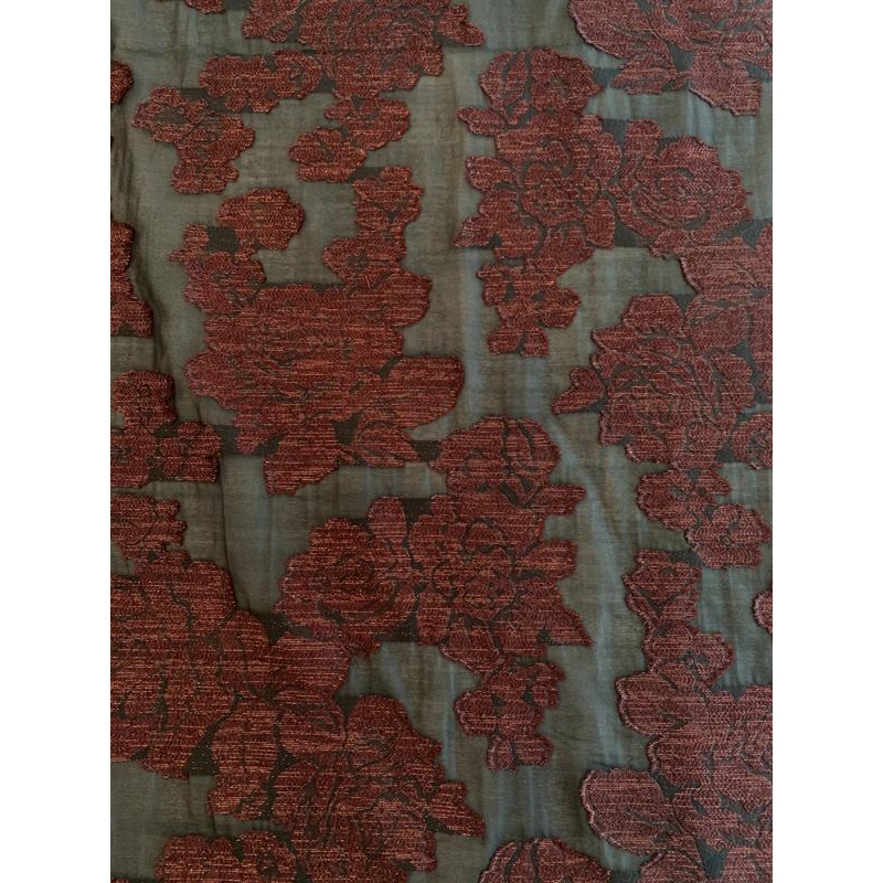 Italian Floral Pattern with Lurex Polyester Voile – Maroon / Black Fabric by the Yard