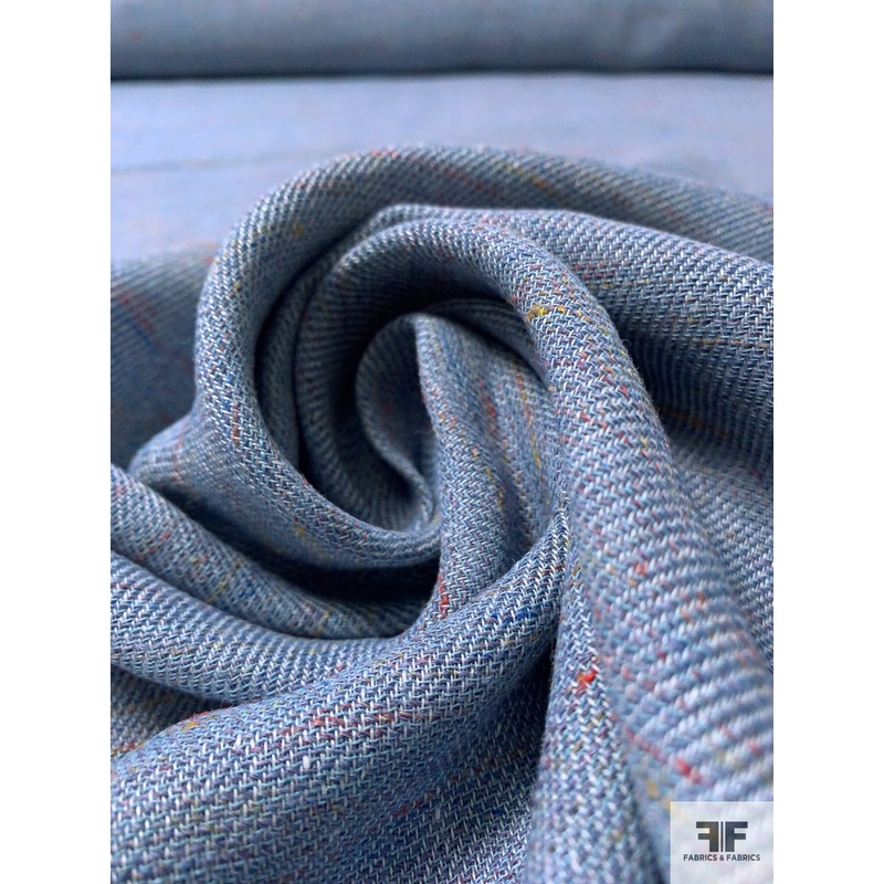 Italian Lightweight Cotton-Linen Tweed Suiting – Blue / Multicolor Fabric by the Yard