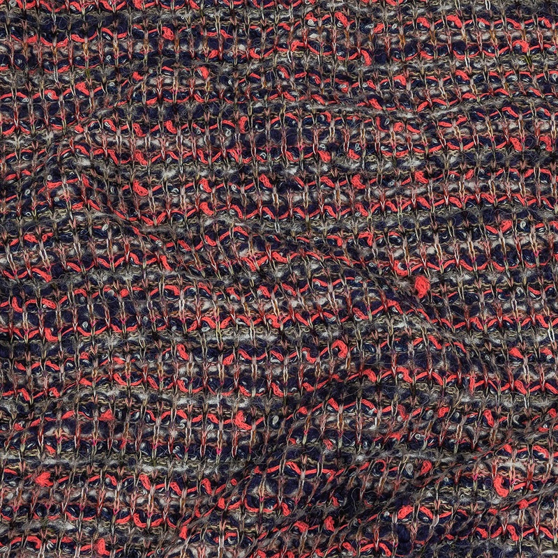 Italian Navy, Beige and Neon Pink Striped Boucle Blended Wool Sweater Knit