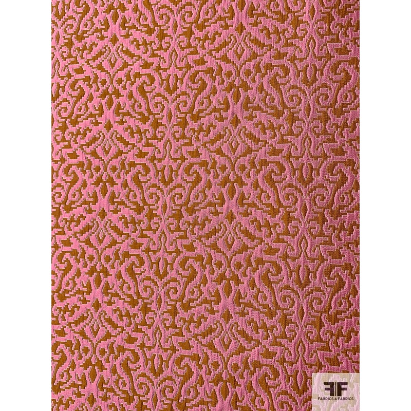 Jagged Damask Brocade – Pink / Ochre Fabric by the Yard