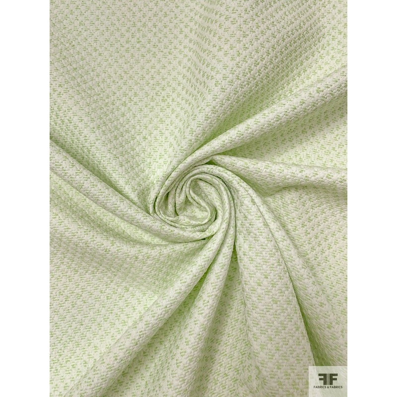 Made in Switzerland Textured Brocade – Caterpillar Green / White Fabric by the Yard