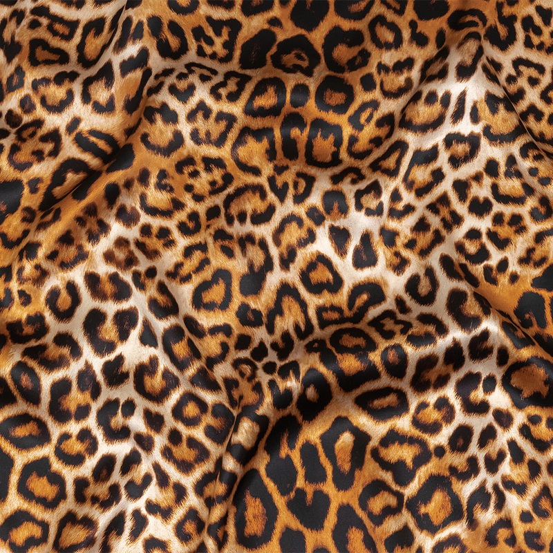 Mood Exclusive Italian Beige and Brown Leopard Printed Silk Charmeuse