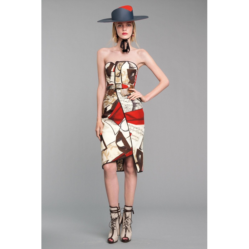 Oscar de la Renta Italian Musical Collage Printed Silk Faille – Red / Brown / Tan Fabric by the Yard