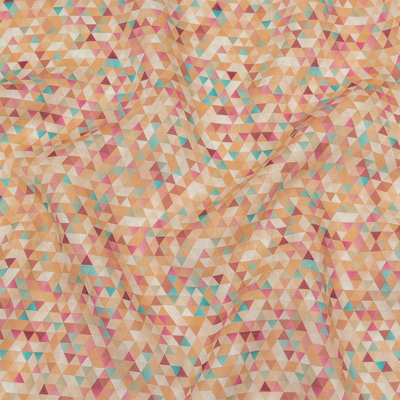 Pink, Turquoise and Creamsicle Triangles Medium Weight Linen Woven
