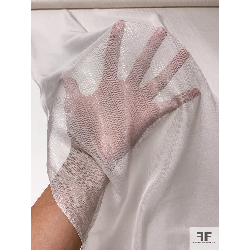 Solid Silk Chiffon with Lurex Pinstripes – Off-White Fabric by the Yard