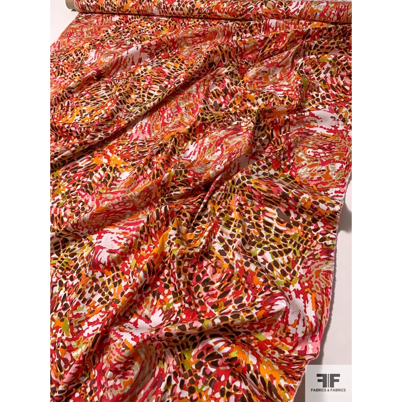 Spotted Whirlwind Printed Stretch Cotton Sateen – Red / Orange / Ecru / Brown Fabric by the Yard