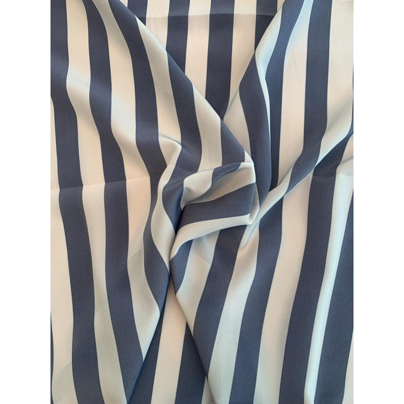 Vertical Striped Printed Silk Crepe de Chine – Cadet Blue / Light Grey Fabric by the Yard