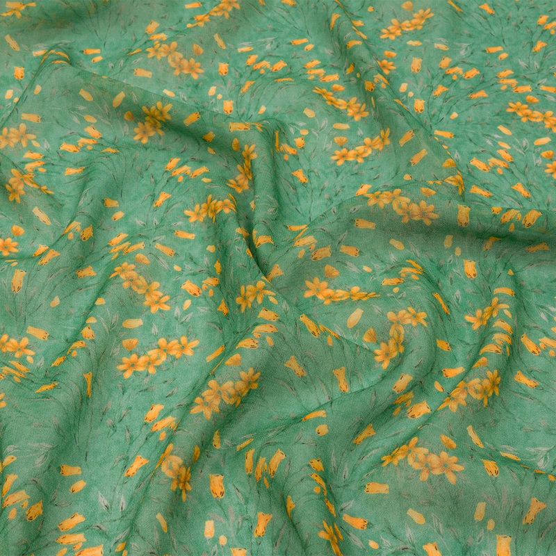 Viscose Georgette – Teal and Orange Floral – Dance with the Daffodils Print – Mood Exclusive Secret Garden Collection