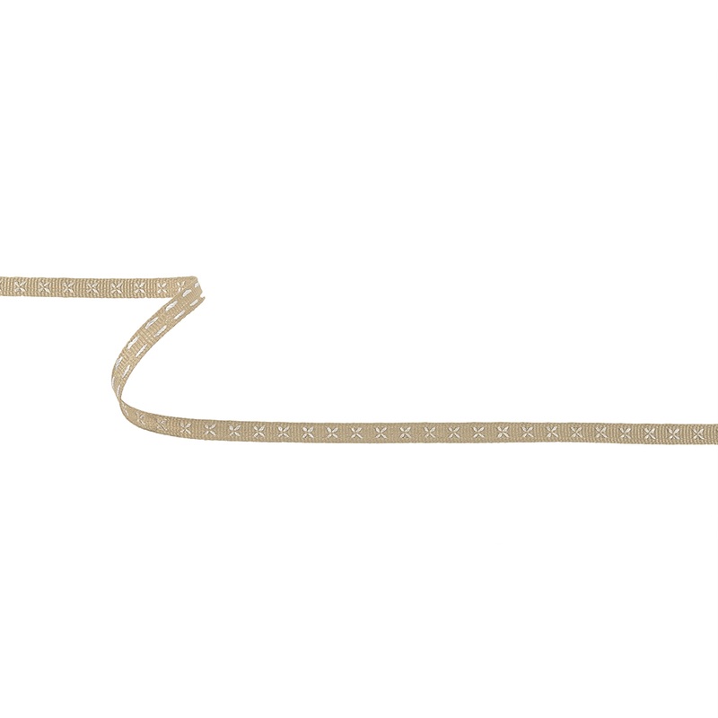 Beige Grosgrain Ribbon with Blanc de Blanc Stitched Flowers – 0.25″