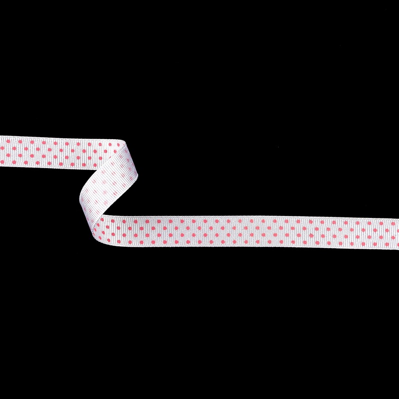 Bright White and Pink Carnation Polka Dots Grosgrain Ribbon – 0.625″