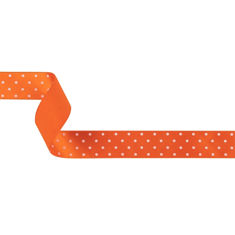 Carrot and Bright White Polka Dots Satin Ribbon – 1″