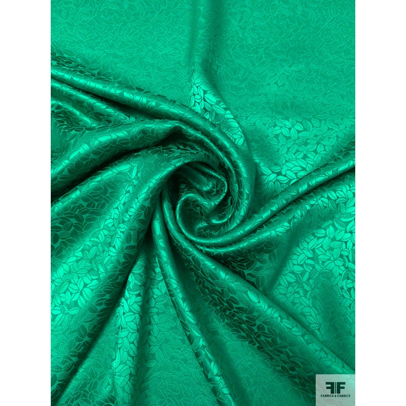 Ditsy Leaf Jacquard Silk Charmeuse – Emerald Green Fabric by the Yard