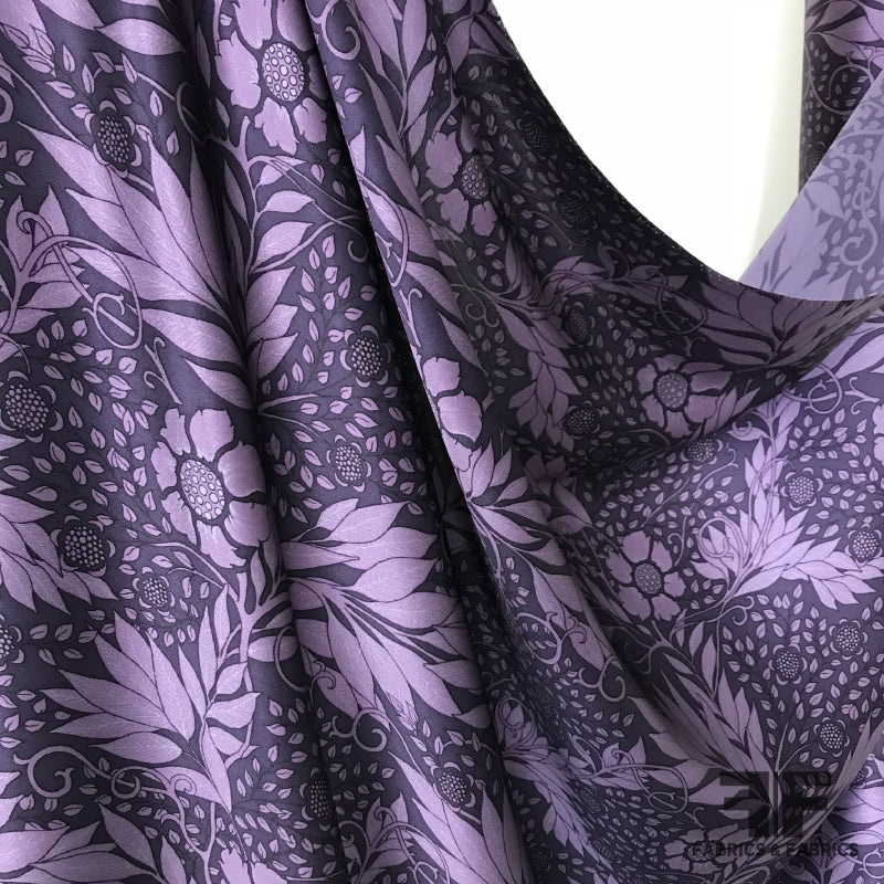 Floral Silk Charmeuse – Lavender/Purple Fabric by the Yard