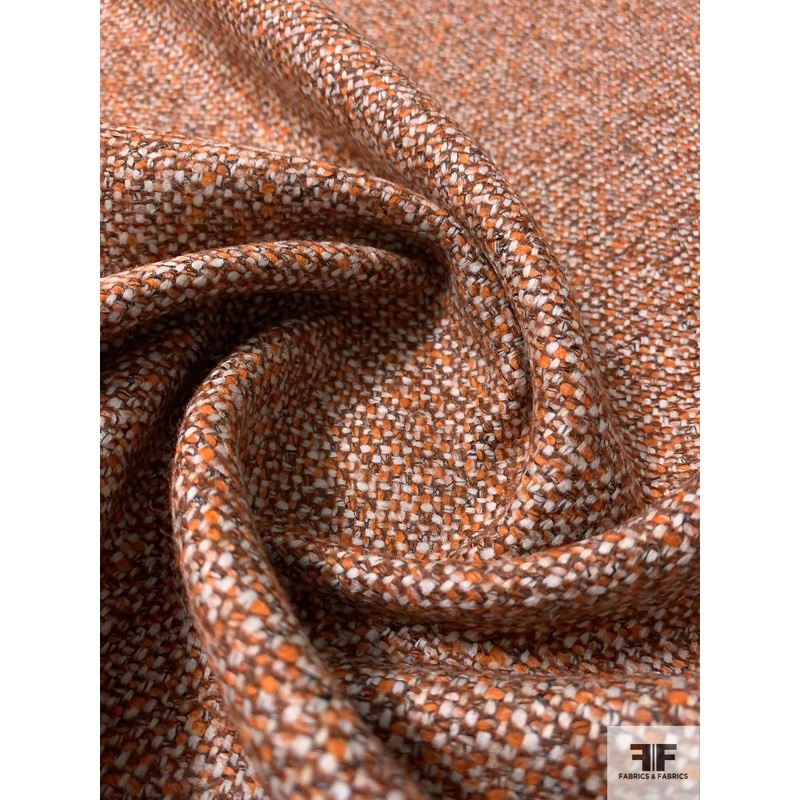 Italian Basic Virgin Wool Blend Ladies Tweed Suiting – Orange / Brown / Light Grey Fabric by the Yard