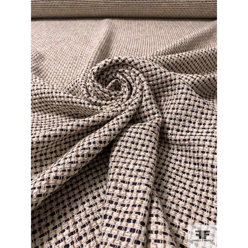 Italian Classic Ladies Cotton Tweed Suiting – Ivory / Black / Ecru Fabric by the Yard