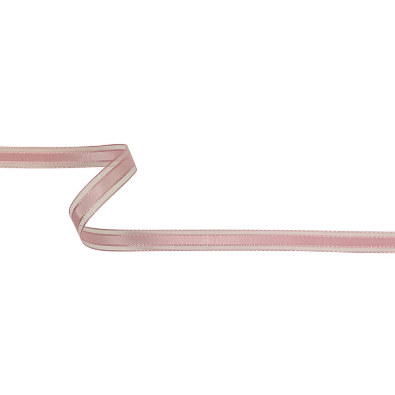 Pale Pink Woven Ribbon with Sheer Organza Borders – 0.5″