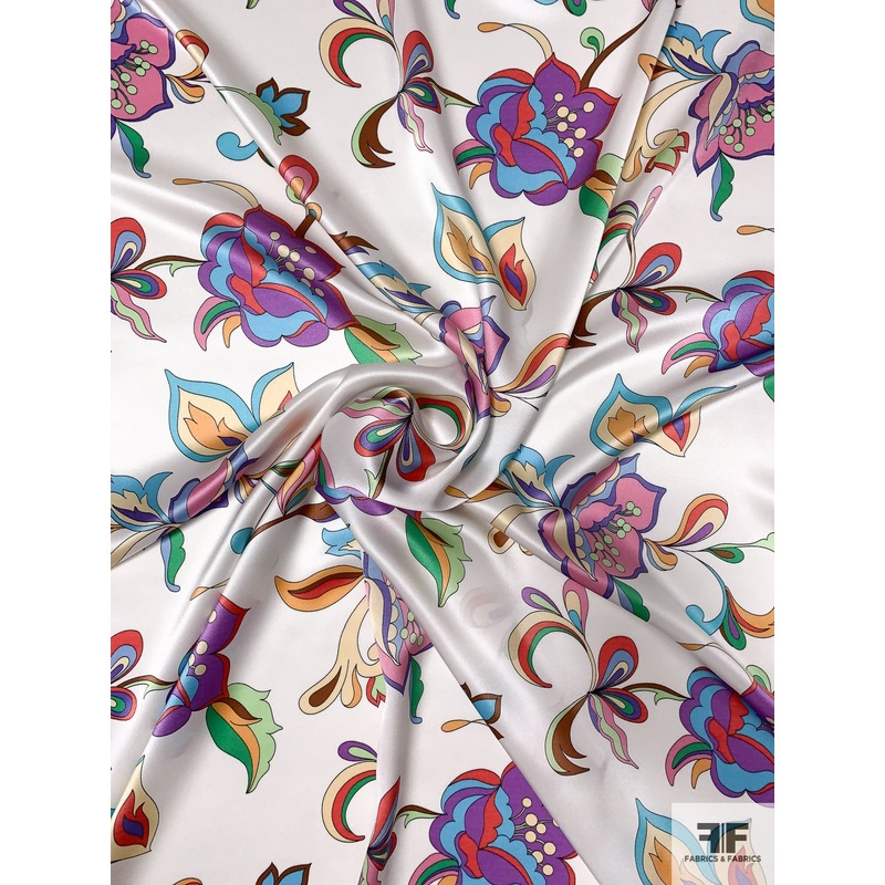 Pucci Inspired Floral Printed Silk Charmeuse – Multicolor Fabric by the Yard
