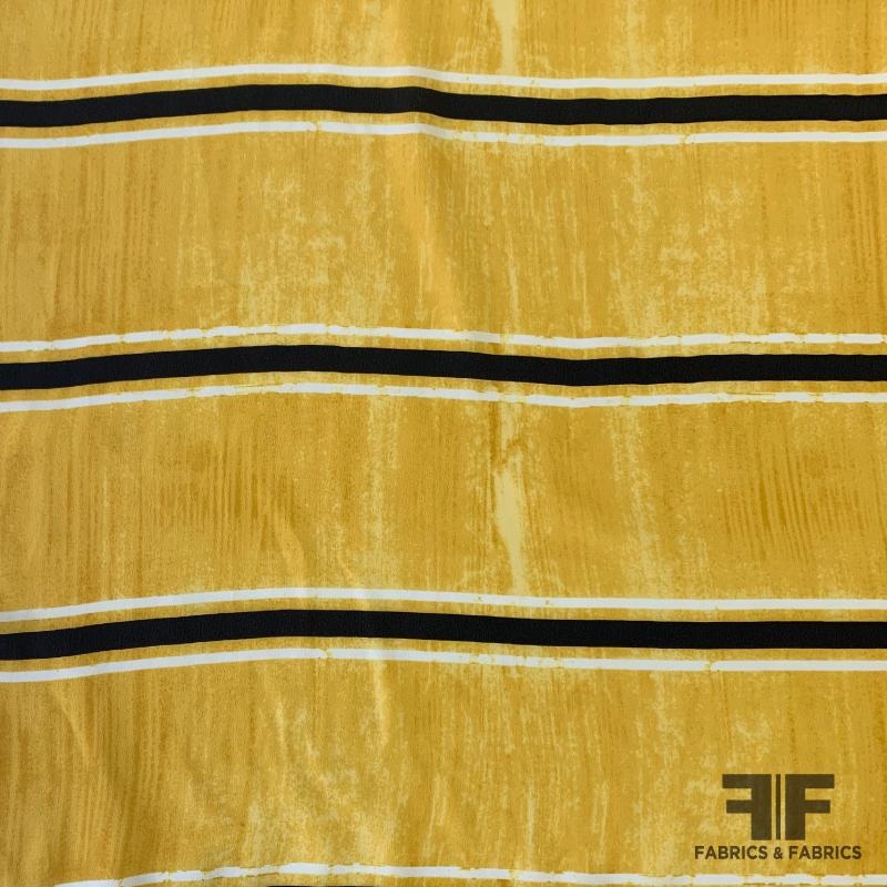 Striped / Distress Printed Silk Crepe de Chine – Yellow Fabric by the Yard