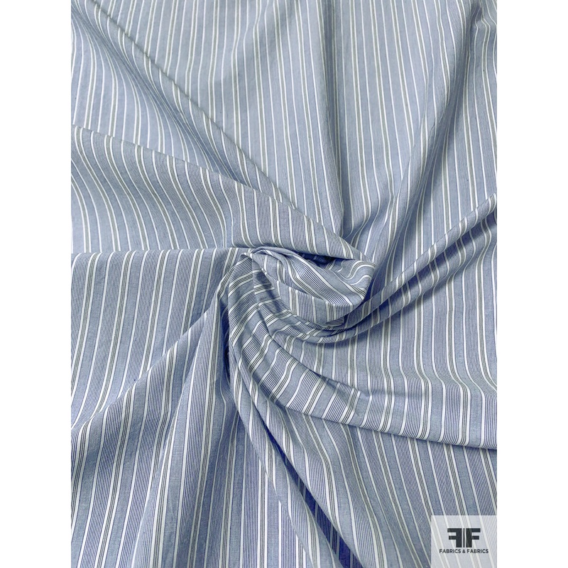 Vertical Multisize Striped Laundered Cotton Shirting – Blue / Off-White Fabric by the Yard