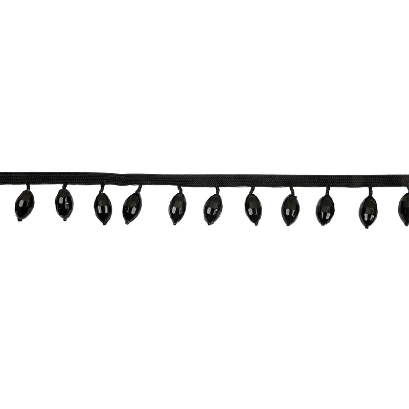 Vintage Black Oval Short Beaded Fringe – 1″