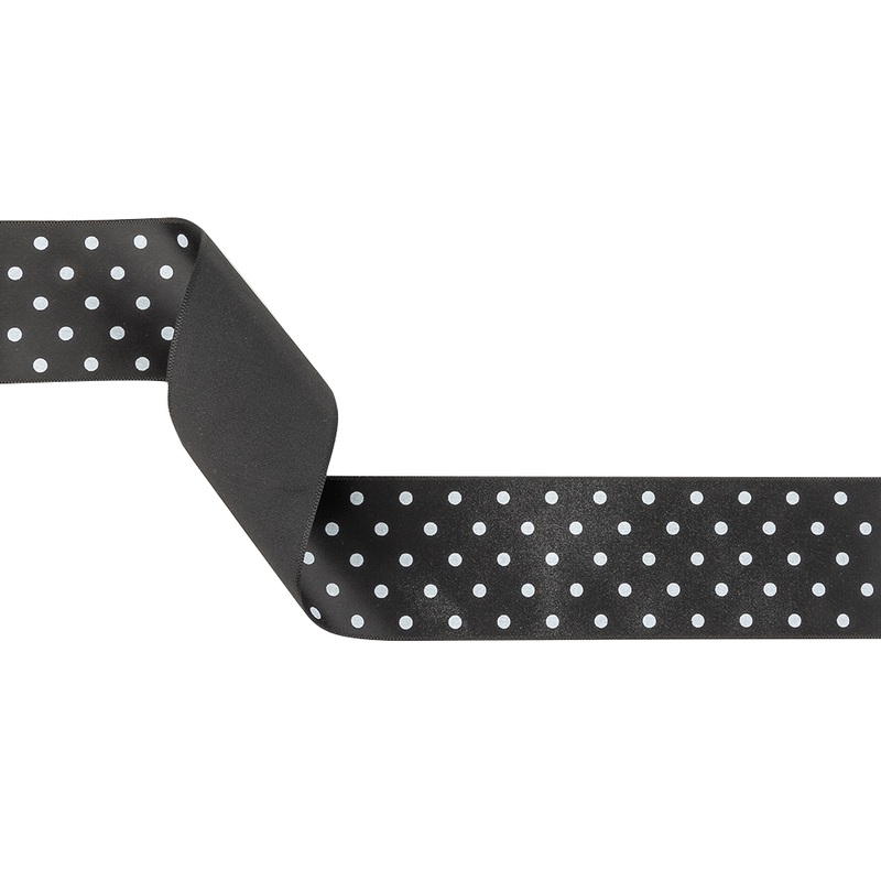 Black and Bright White Polka Dots Satin Ribbon – 1.5″