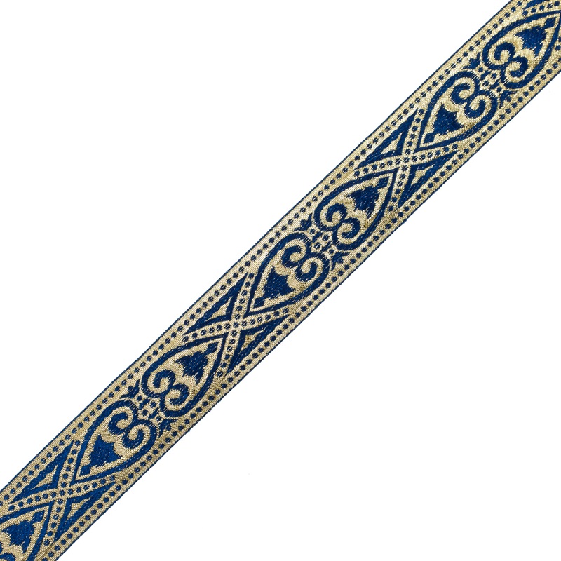 Blue and Metallic Gold Heart Jacquard Ribbon – 1.5″