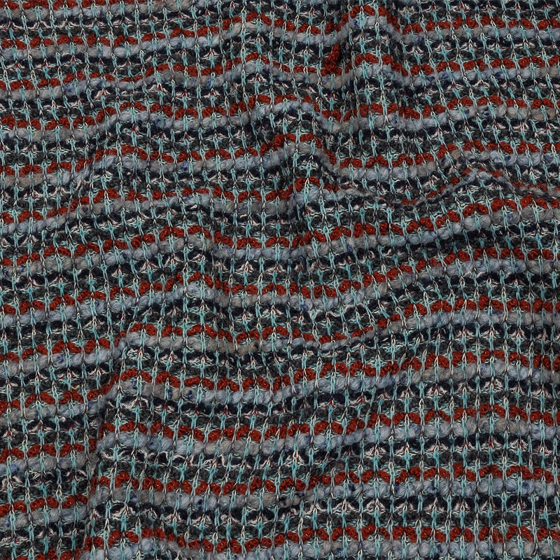 Burnt Orange, Gray, and Blue Boucle Stripes Chunky Wool Blend Sweater Knit