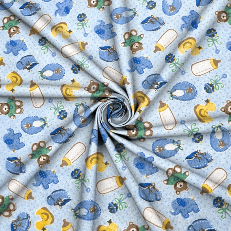 Flannel Brushed Cotton | Baby Elephant Blue