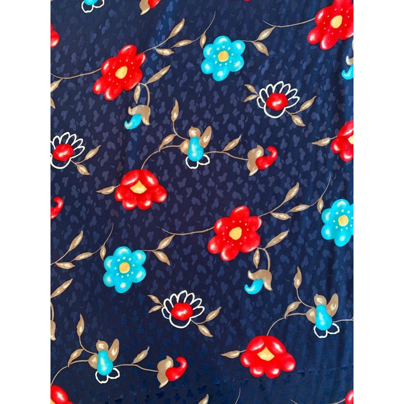 Floral Printed Silk Jacquard – Navy / Red / Tan / Blue Fabric by the Yard