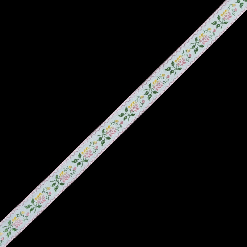 German Pink and Yellow Floral Jacquard Ribbon – 0.875″