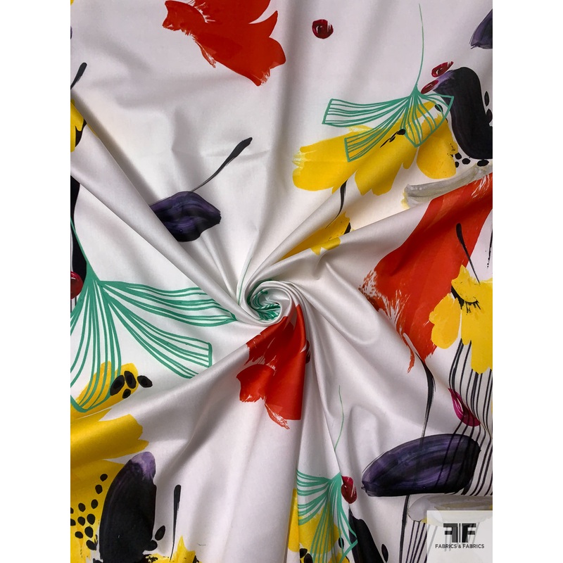 Italian Painterly Floral Printed Fine Cotton Sateen with Fused Back – Multicolor Fabric by the Yard