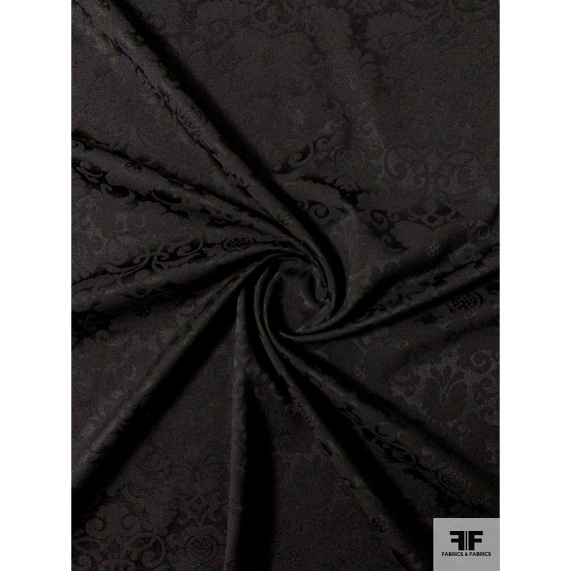Italian Regal Motif Stretch Jacquard – Black Fabric by the Yard