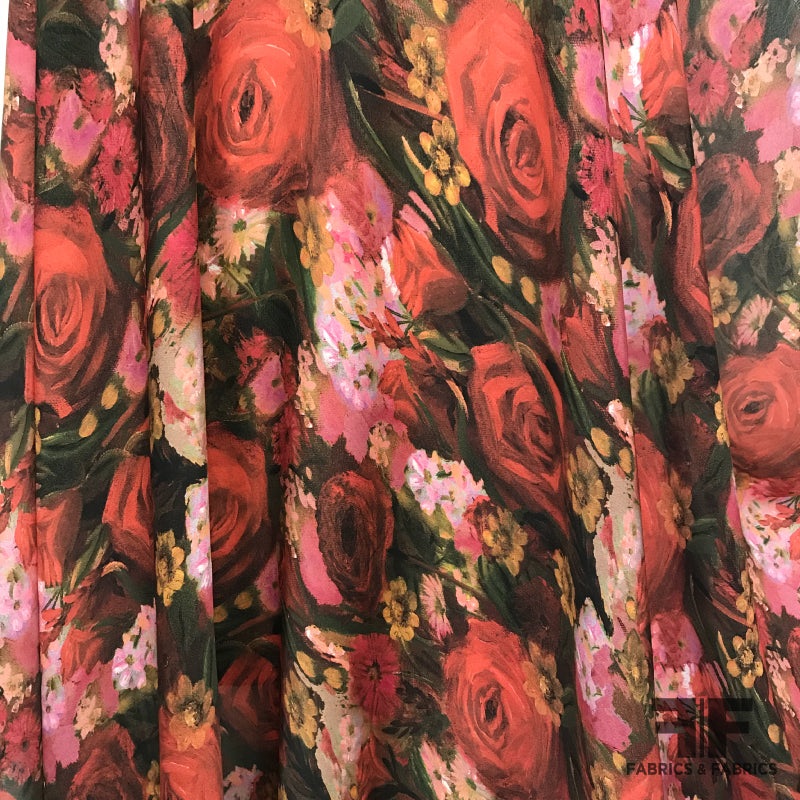 Italian Rose & Floral Printed Silk Georgette – Red Fabric by the Yard