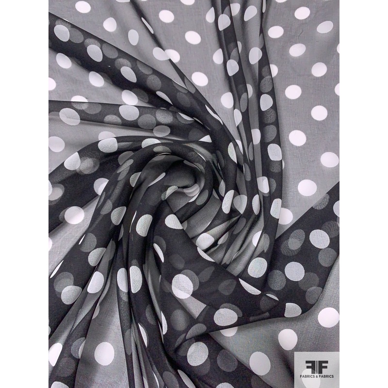 Polka Dot Printed Silk Chiffon – Black / Off-White Fabric by the Yard