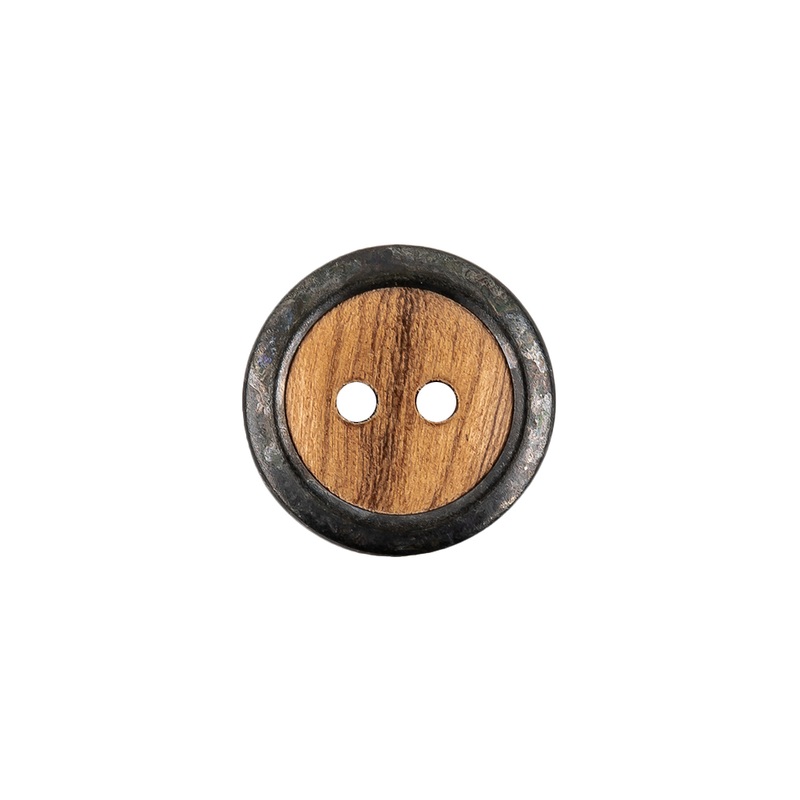 Portuguese Natural Wood Set-in Gunmetal 2-Hole Button – 24L/15mm