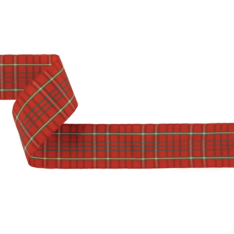 Red, Green, and Yellow Plaid Woven Ribbon – 1.5″