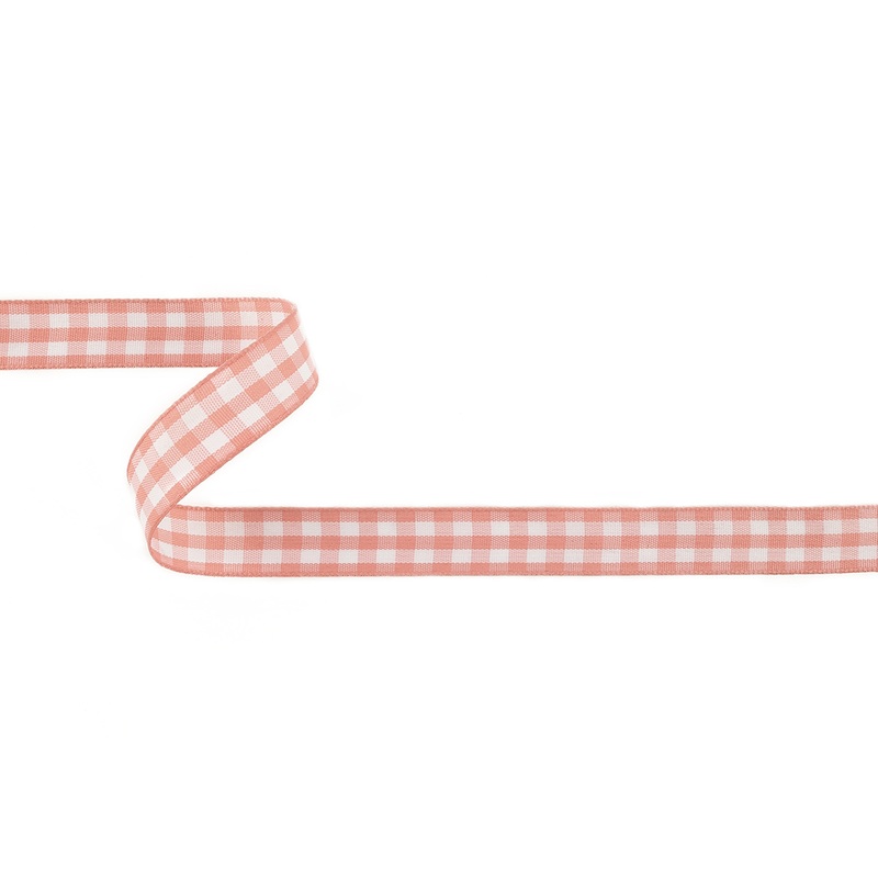 Rose and Bright White Gingham Woven Ribbon – 0.625″
