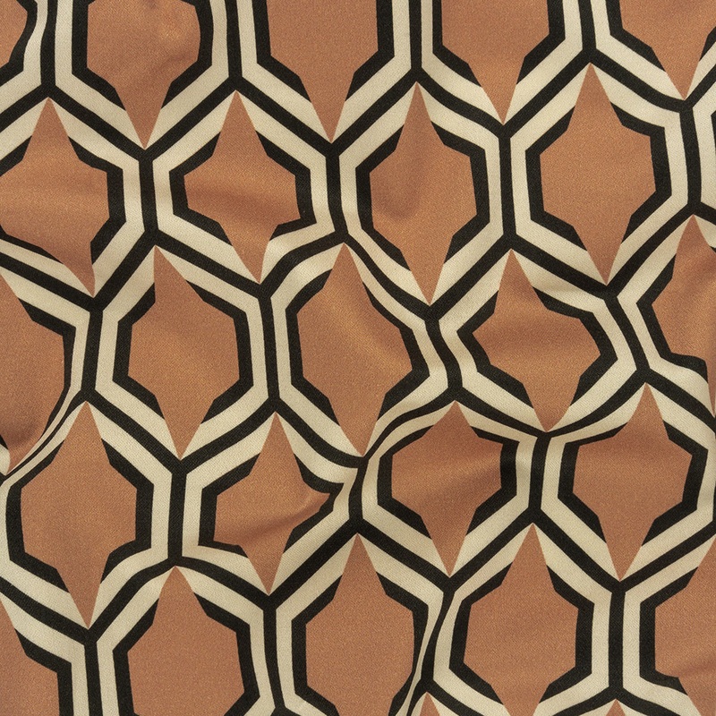 Stretch Cotton Sateen – Warm Tan Honeycomb Geometric – Sweet as Honey Print – Mood Exclusive Wisteria Collection