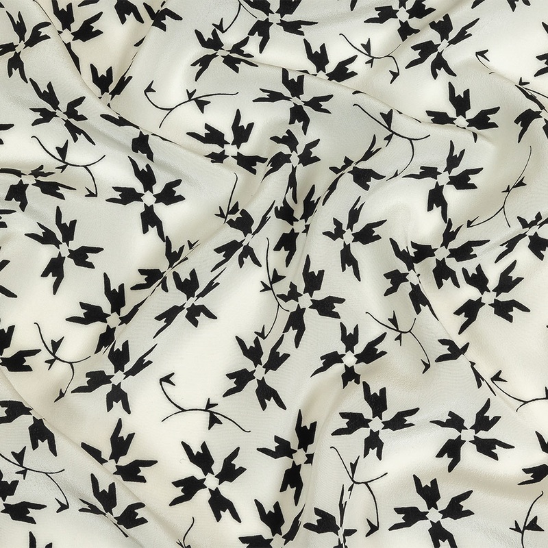 Tanya Taylor White and Black Geometric Floral Silk Crepe de Chine