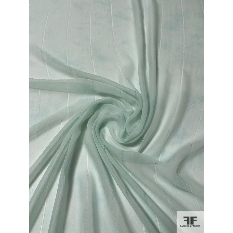 Tie-Dye Printed Stitched and Striped Silk Chiffon – Light Mint Fabric by the Yard