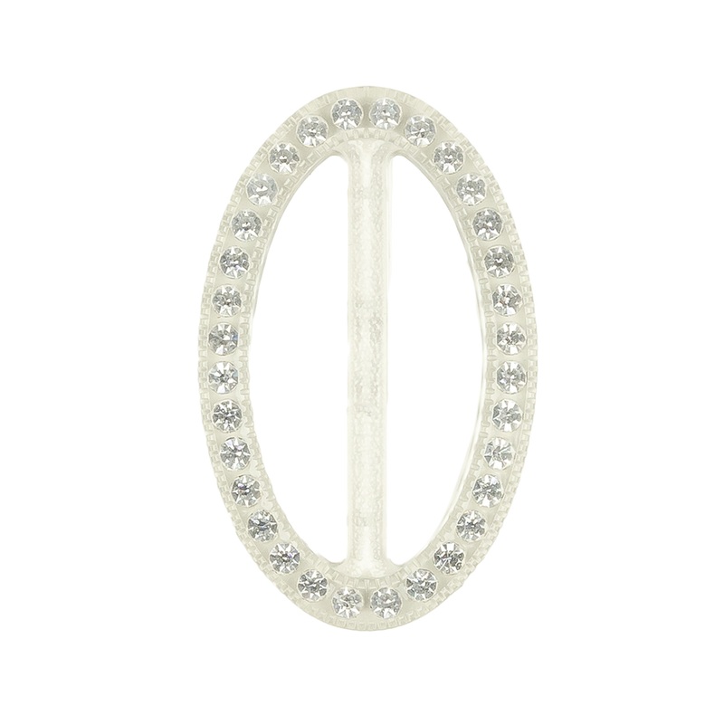 Vintage Crystal Rhinestones and Clear Oval Plastic Slider – 2″ x 1.25″