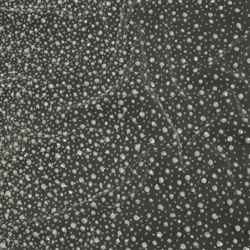 3D Glitter Tulle – White Puffy Spots Gradient