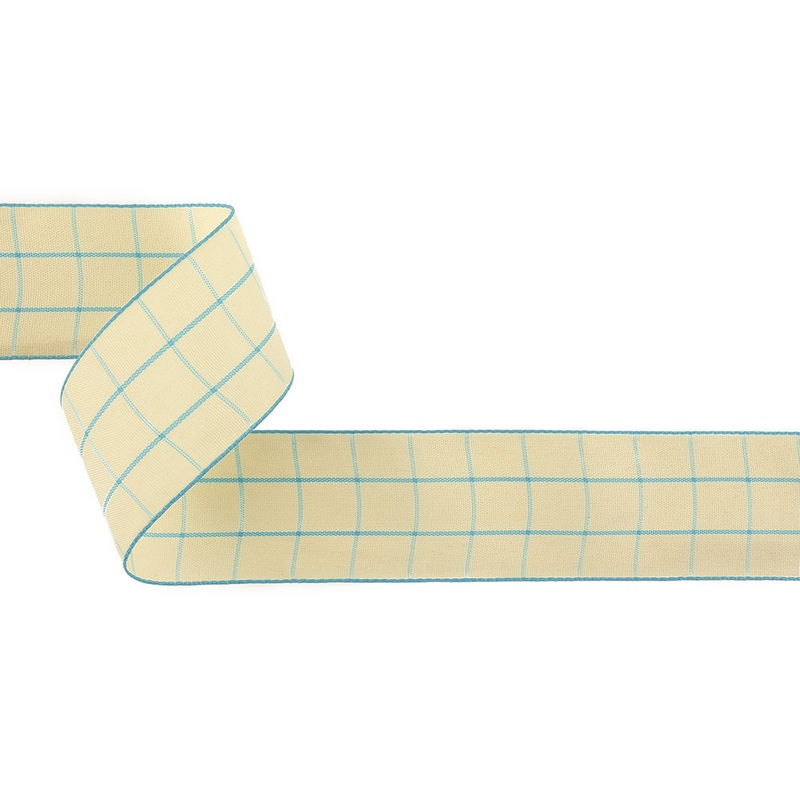 Baltic Sea and Ethereal Green Windowpane Check Woven Ribbon – 1.5″