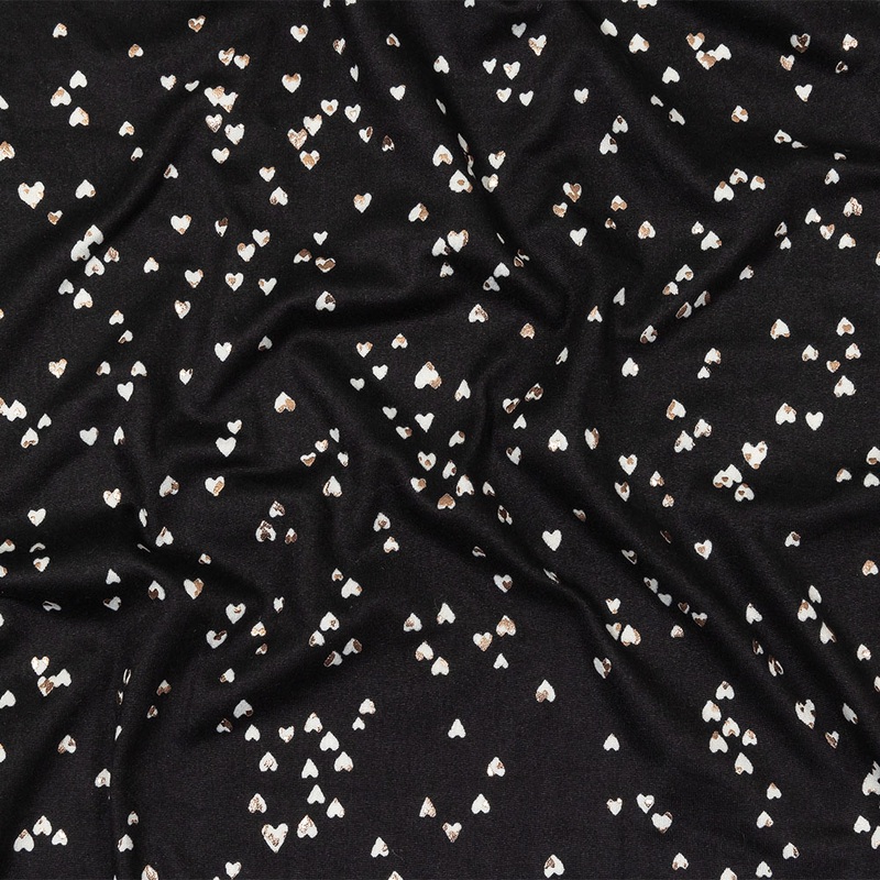 Black, White and Metallic Gold Foiled Hearts Brushed ITY Jersey