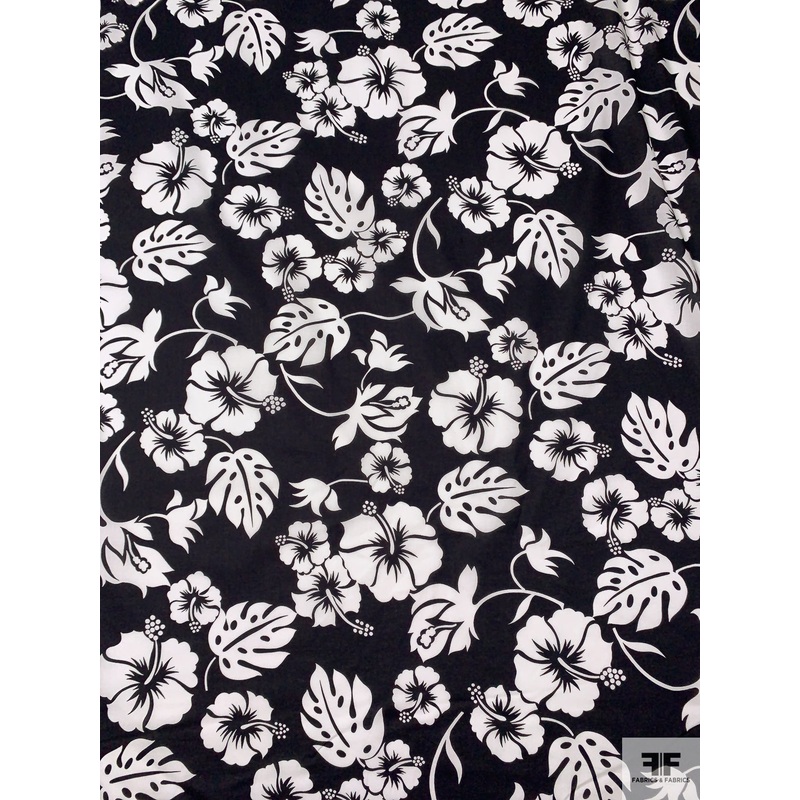 Floral Printed Cotton Lawn – Black / White Fabric by the Yard