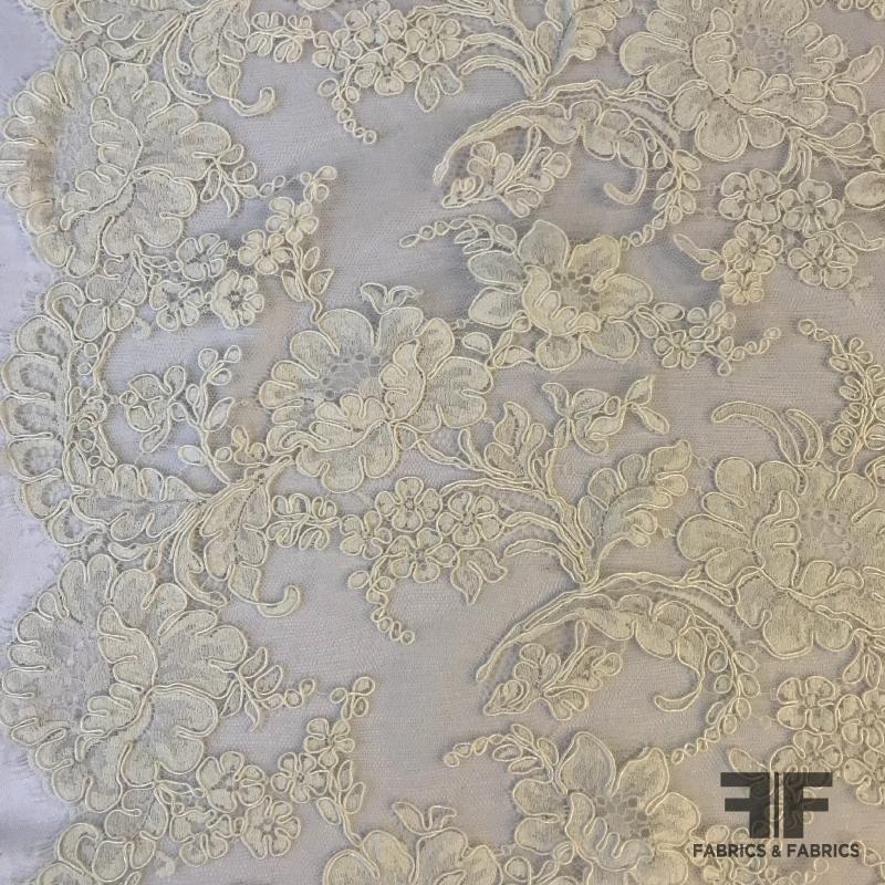 French Alencon Bridal Lace, Eyelash Scallops – Light Ivory Fabric by the Yard